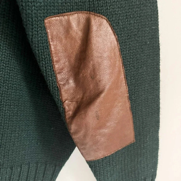 Vintage Polo Ralph Lauren Forest Green Wool Pullover with Leather Patches XL - Picture 6 of 10